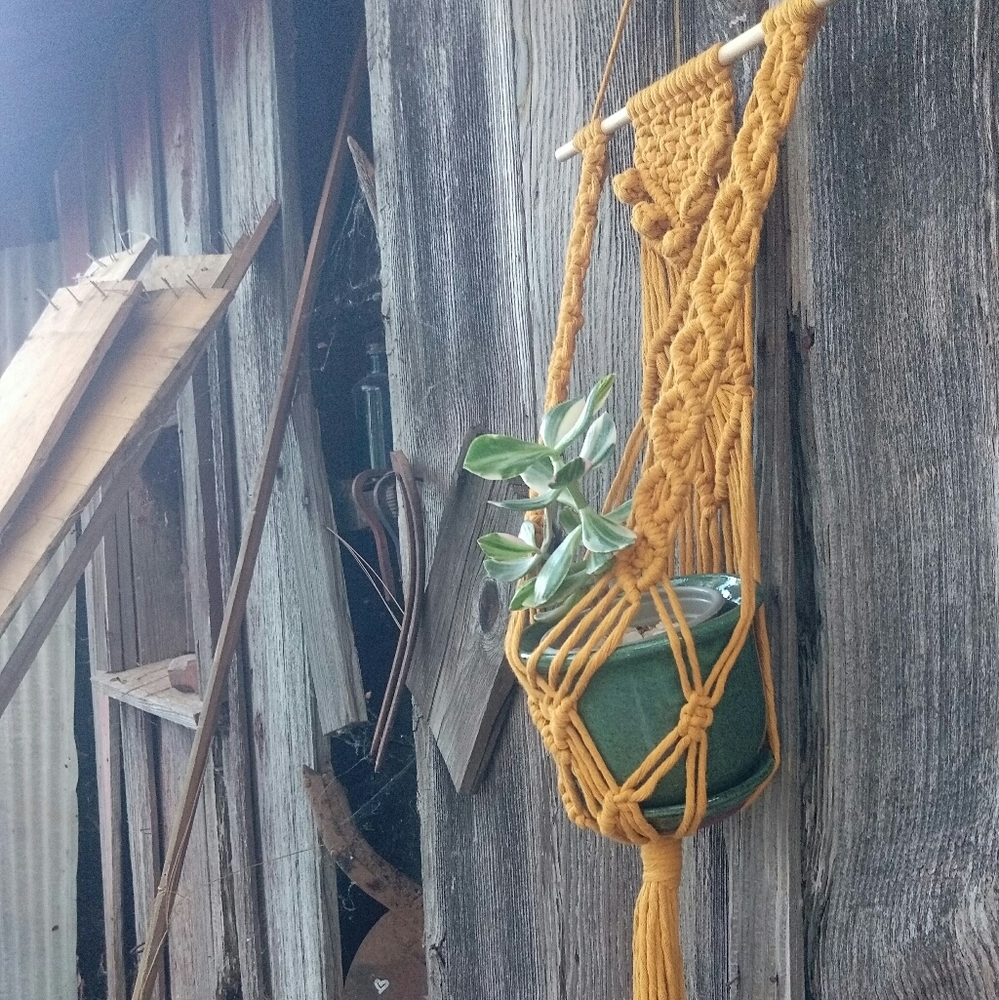 Macrame plant hanger - cotton wall hanging mustard - Picture 2 of 4